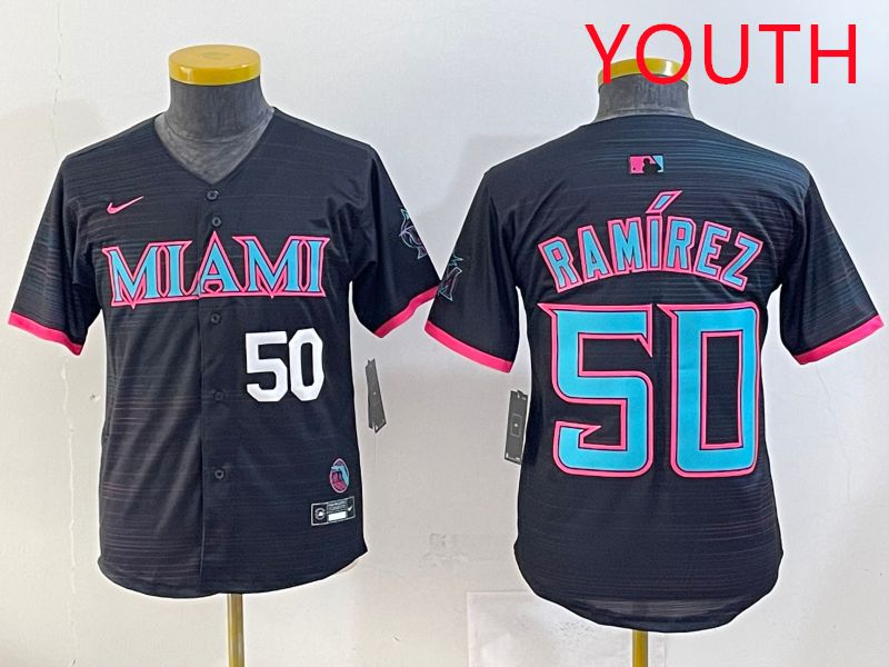 Youth 2025 Miami Marlins #50 Ramirez Black Joint Name Nike MLB Jersey style 4